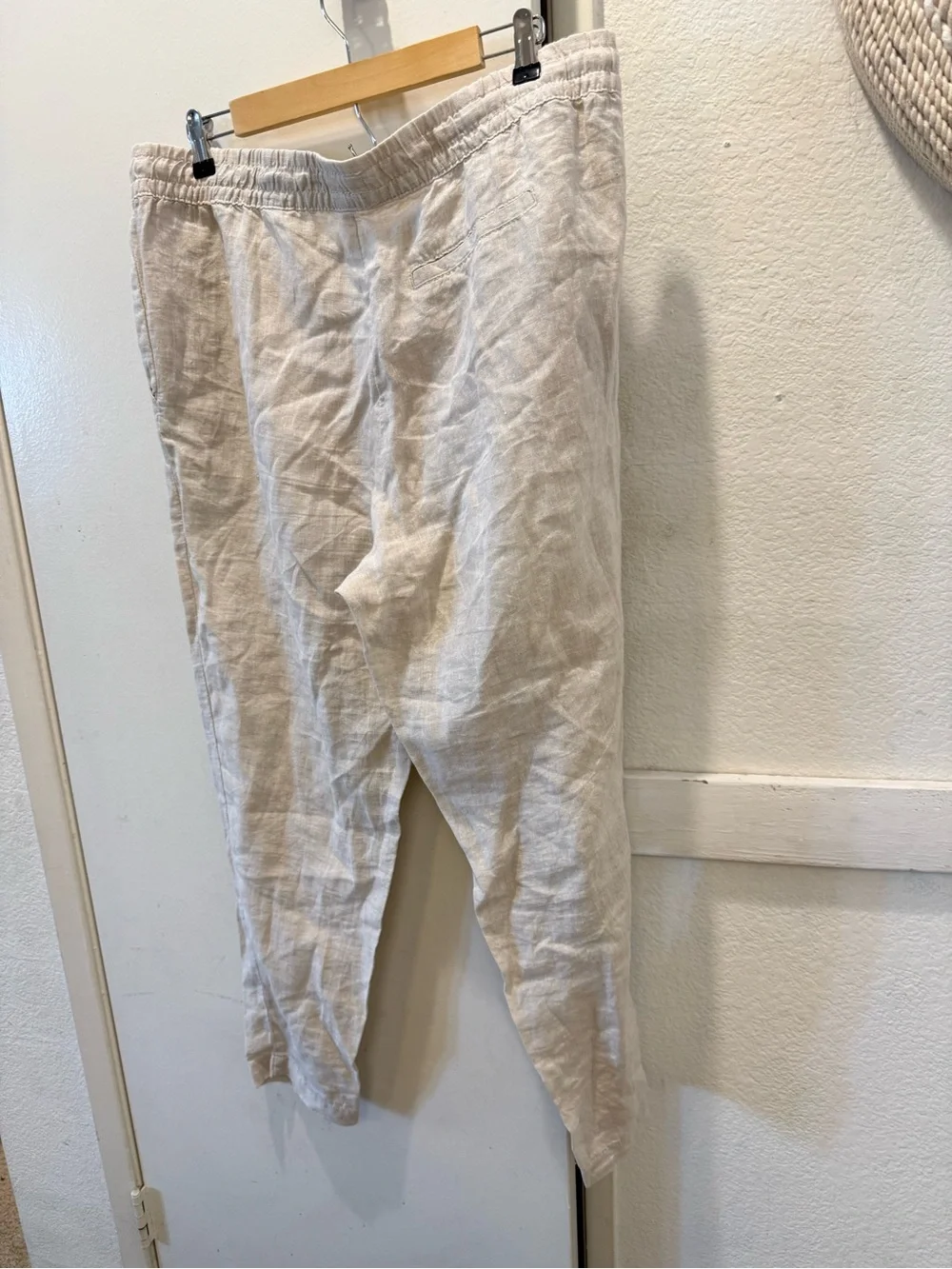 H&M women’s Lightweight 100% Linen Drawstring Pants in Natural size 12